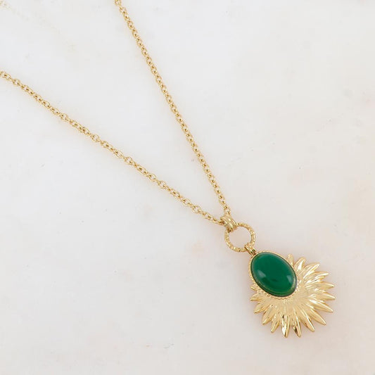 Sautoir avec pendentif feuillage, pierre naturelle (60+5CM)