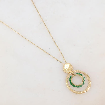 Collier avec pièce ronde, 2 anneaux et perles de rocaille (55+5CM)