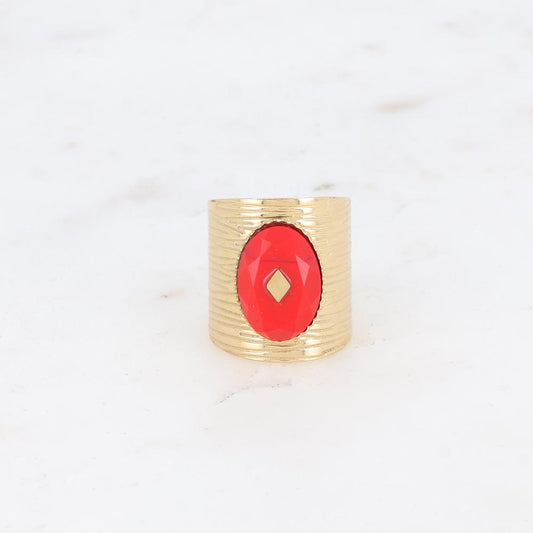Bague avec cabochon en pierre naturelle - Agate rouge