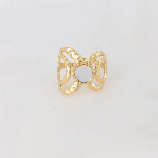Bague ajourée avec pierre naturelle - Nacre blanche