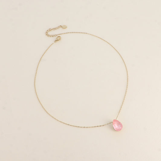 Collier - Pendentif cristal de Swarovski® en forme de goutte - Longueur du collier : 40+5 cm - Dimensions du cristal : 10x14 mm - Flamingo ignite