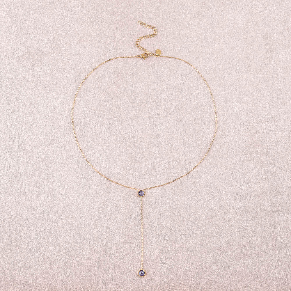 Collier Y - Orné de cristaux de Swarovski® - 40+7 cm - Longueur de chaîne pendante : 6 cm - Dimensions des cristaux : 5x5 mm - Tanzanite