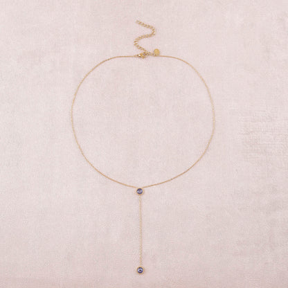 Collier Y - Orné de cristaux de Swarovski® - 40+7 cm - Longueur de chaîne pendante : 6 cm - Dimensions des cristaux : 5x5 mm - Tanzanite