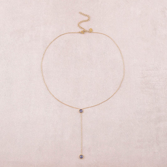 Collier Y - Orné de cristaux de Swarovski® - 40+7 cm - Longueur de chaîne pendante : 6 cm - Dimensions des cristaux : 5x5 mm - Tanzanite