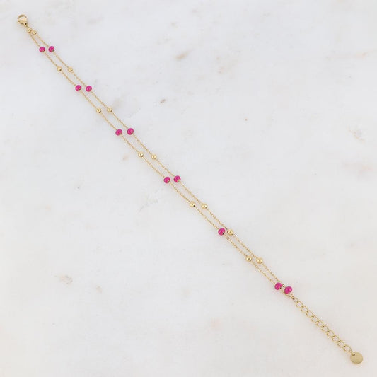 Chaîne de cheville deux rangs avec petites boules et émail (22+3CM)