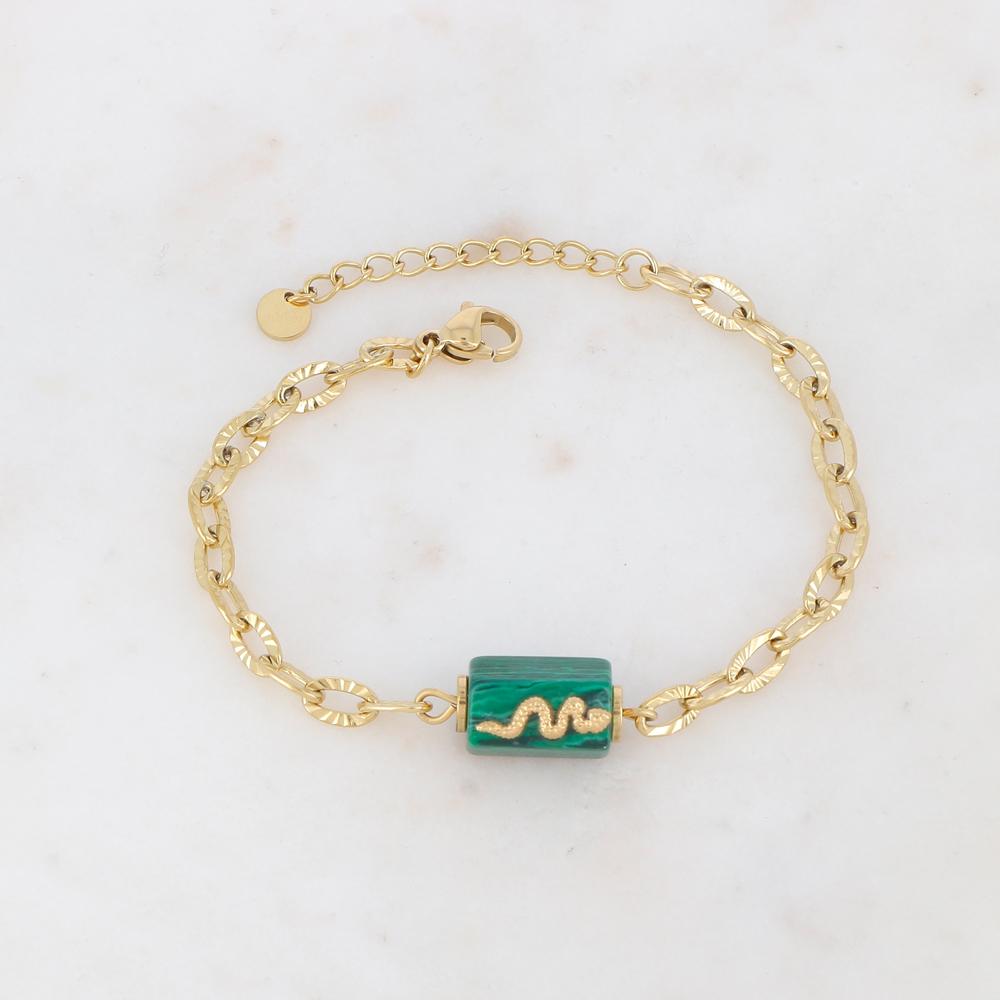 Bracelet en maille avec pierre naturelle et serpent - Malachite