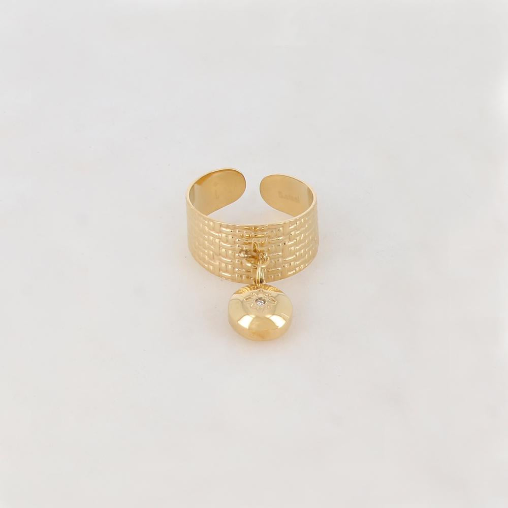 Bague à motif graphique avec pampille ronde, étoile et strass