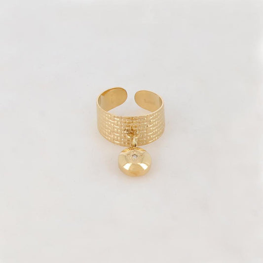 Bague à motif graphique avec pampille ronde, étoile et strass