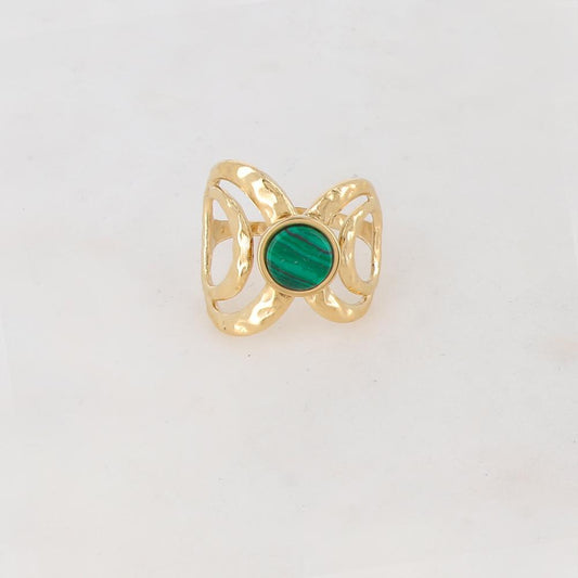 Bague ajourée avec pierre naturelle - Malachite