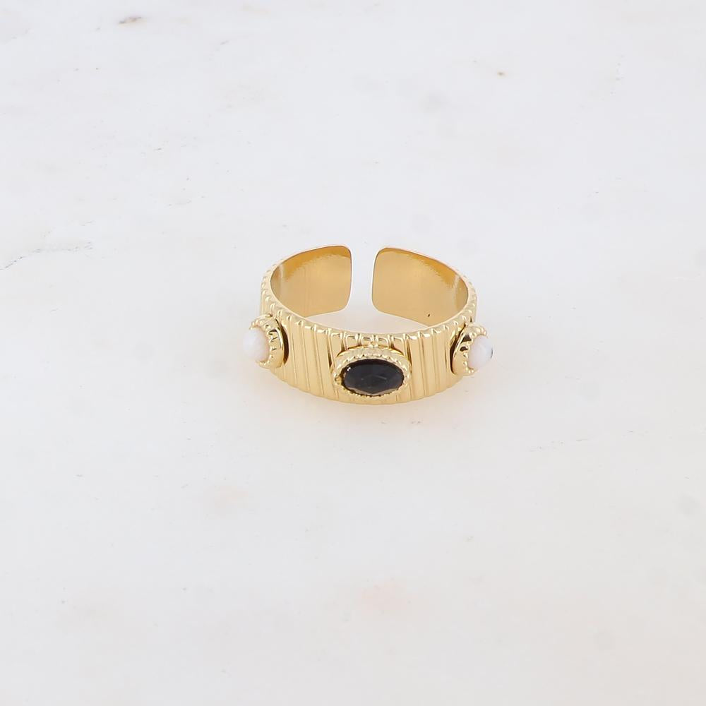 Bague avec 3 pièces géométriques serties de pierres naturelles