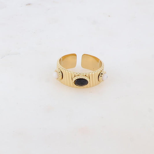 Bague avec 3 pièces géométriques serties de pierres naturelles