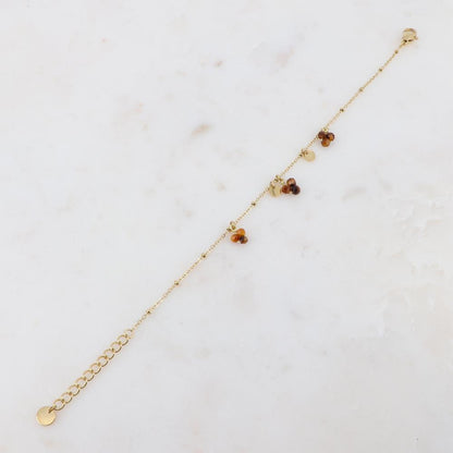 Bracelet doré avec pampilles et perles pierres naturelles - Quartz fumé