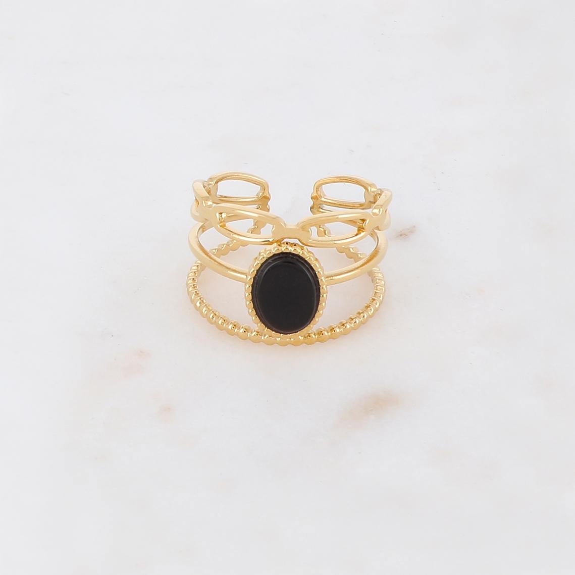 Bague 3 rangs avec pierre naturelle ovale - Onyx