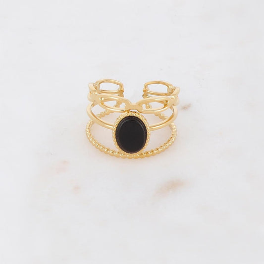 Bague 3 rangs avec pierre naturelle ovale - Onyx