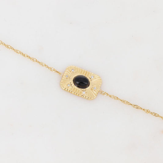 Bracelet avec pièce rectangulaire, pierre naturelle et strass