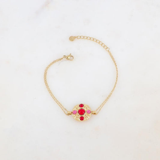 Bracelet avec pièce ronde et 5 pâtes de verre rondes