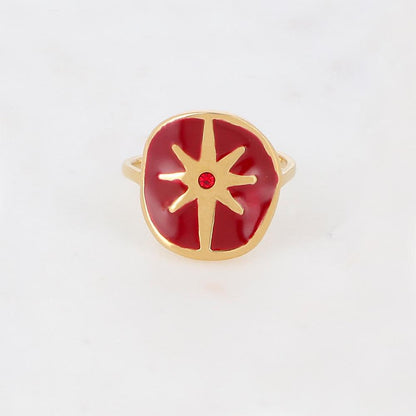 Bague avec étoile, émail et strass - Rouge