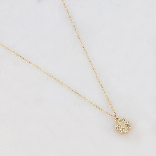 Collier doré avec un pendentif en forme de trèfle à 4 feuilles et orné de strass blancs 41+5 cm