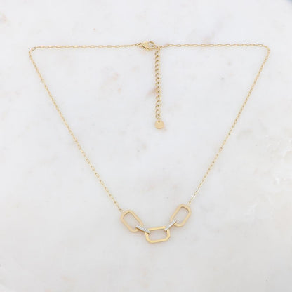 Collier doré avec anneaux rectangulaires et strass blancs 40+5 cm