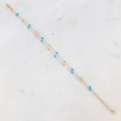 Chaîne de cheville deux rangs avec petites boules et émail (22+3CM)