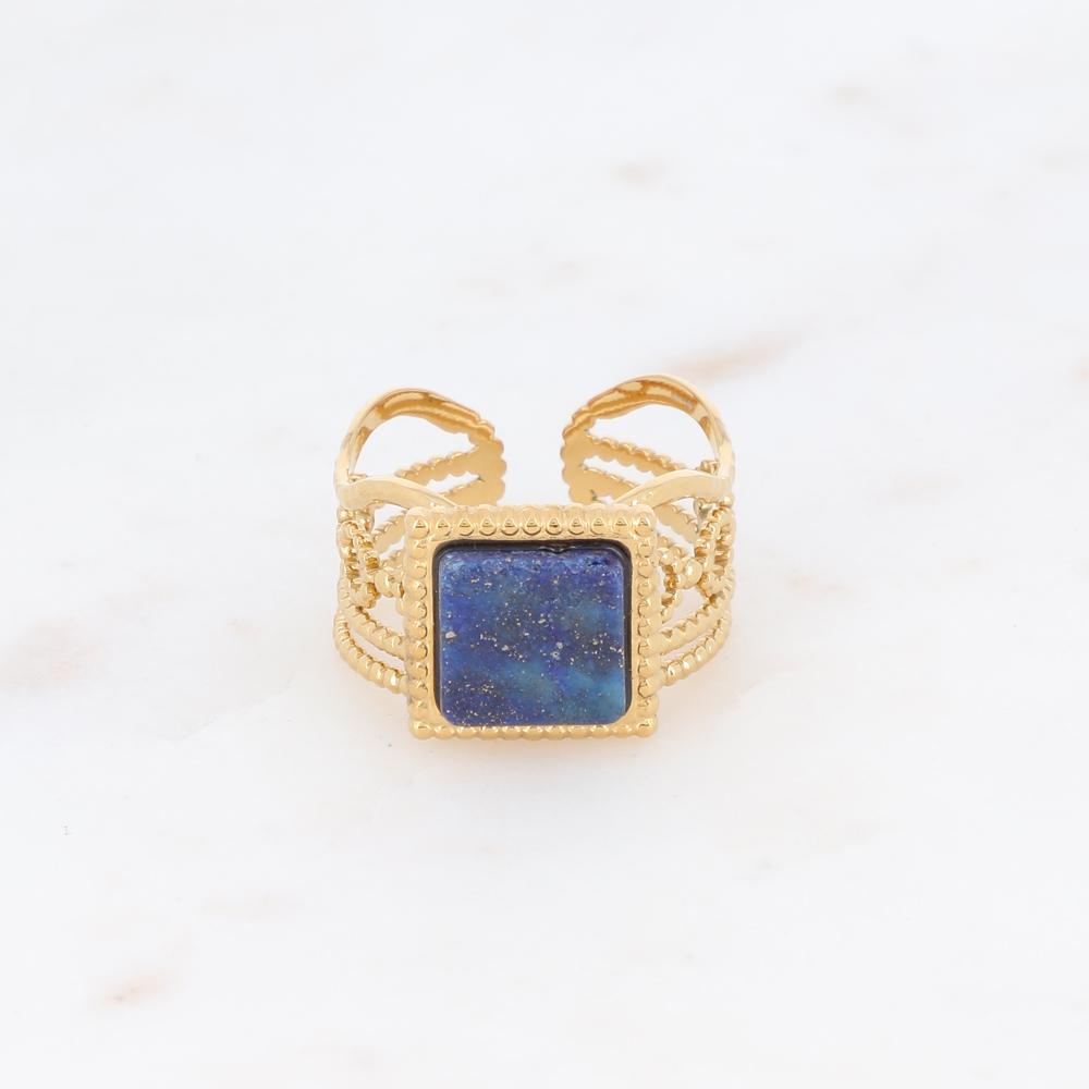 Bague ajourée avec une pierre naturelle carrée - Lapis lazulite