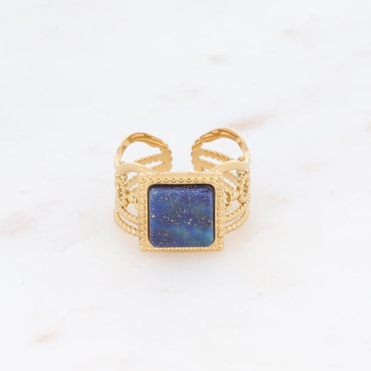 Bague ajourée avec une pierre naturelle carrée - Lapis lazulite
