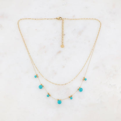 Collier double rangs avec petites boules et émail 40/43+5 cm