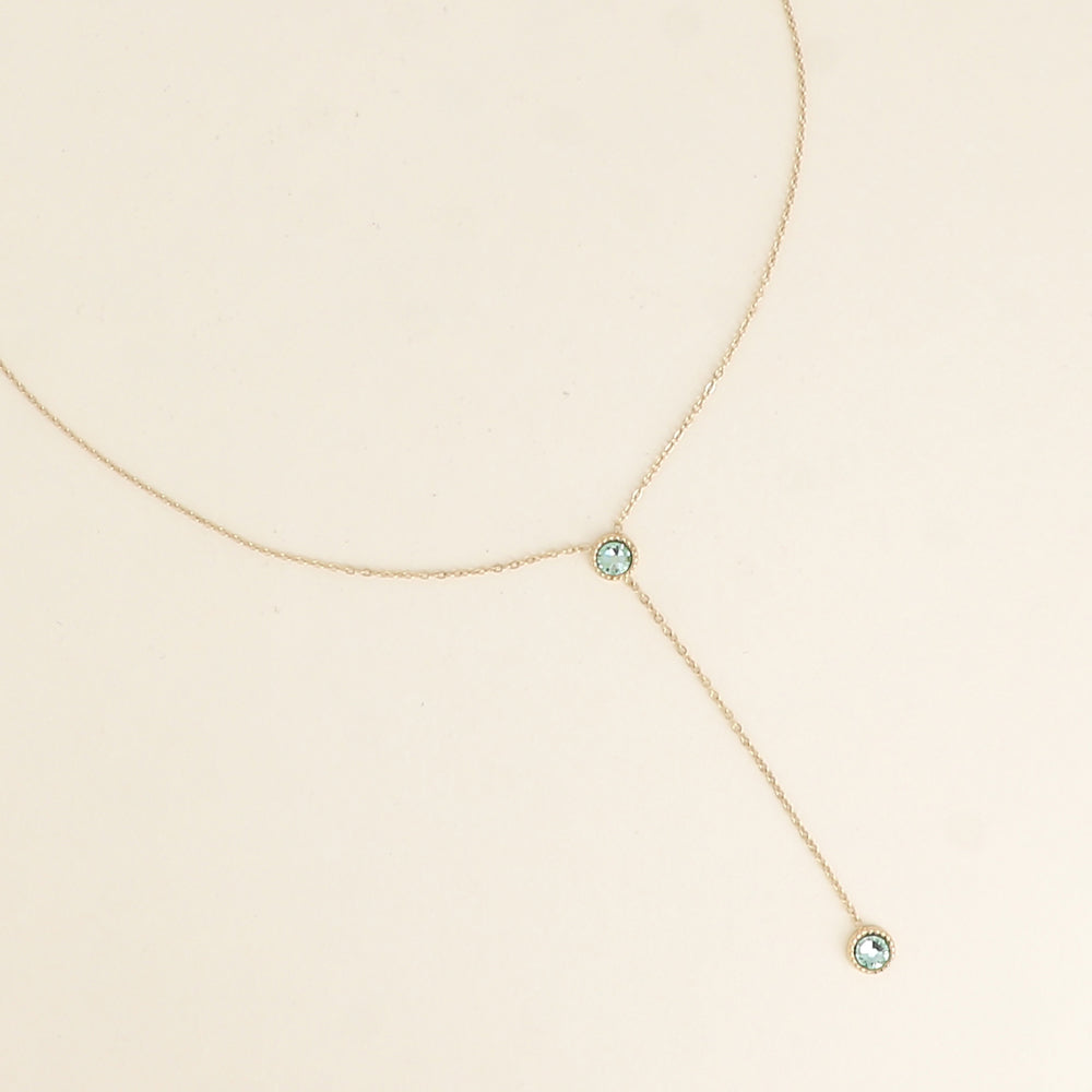 Collier Y - Orné de cristaux de Swarovski® - 40+7 cm - Longueur de chaîne pendante : 6 cm - Dimensions des cristaux : 5x5 mm - Chrysolite