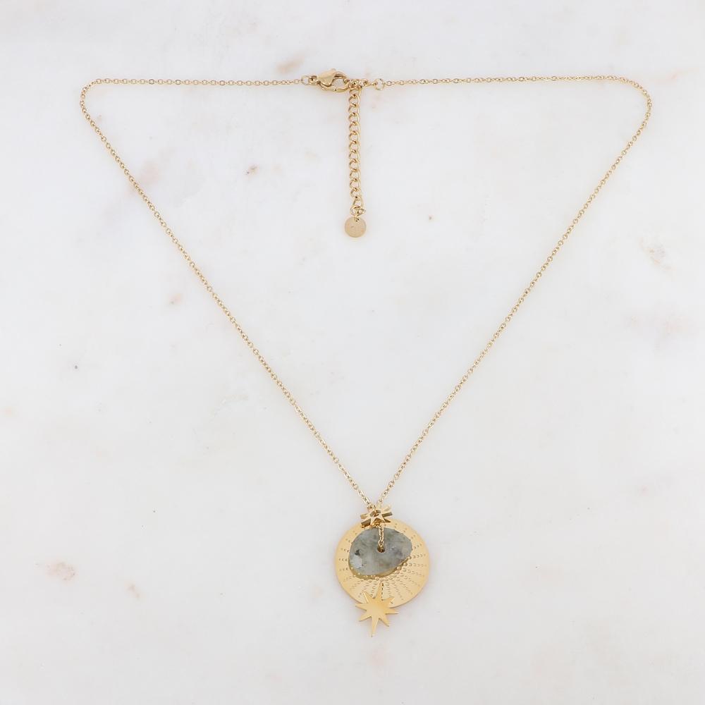 Collier sur chaîne composé d'une pampille et d'une pierre naturelle labradorite 40+5 cm