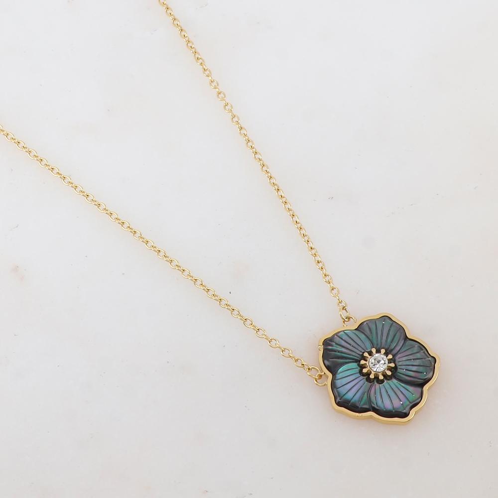Collier avec pendentif fleur en nacre, strass (39+7CM)