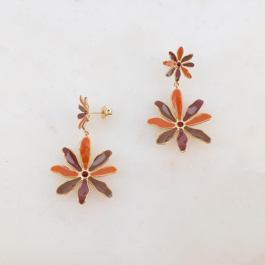 B.O à puce avec 2 fleurs émaillées et 2 strass 2,8 x 5 cm.