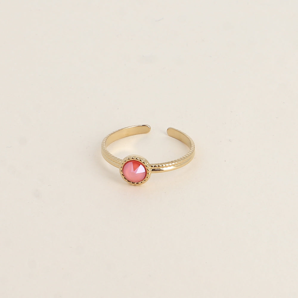 Bague fine ornée de cristaux de Swarovski® - Hauteur de la bague: 2 mm - Dimensions du cristal : 5x5 mm - Light coral