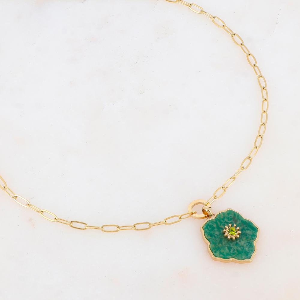 Collier en pendentif fleur en pierre naturelle, strass (45+5CM)