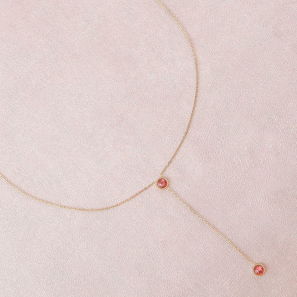 Collier Y - Orné de cristaux de Swarovski® - 40+7 cm - Longueur de chaîne pendante : 6 cm - Dimensions des cristaux : 5x5 mm - Padparadscha