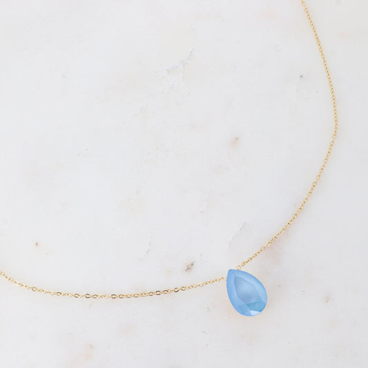 Collier - Pendentif cristal de Swarovski® en forme de goutte - Longueur du collier : 40+5 cm - Dimensions du cristal : 10x14 mm - Summer blue