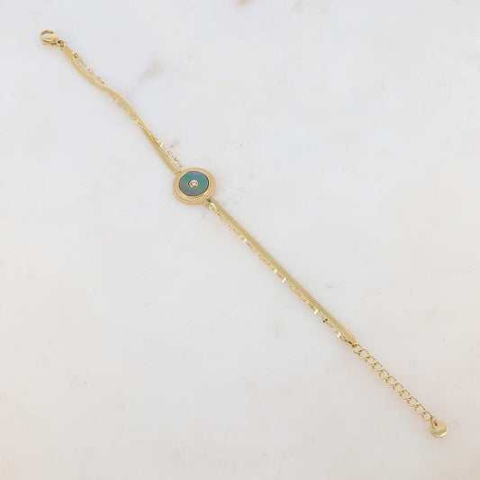 Bracelet double rangs avec pampille ronde, nacre