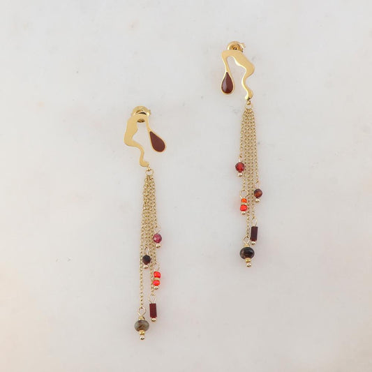 B.O à puce pendantes avec pièce émaillée, 4 chaînes, pierres naturelles 1,1 x 7,8 CM