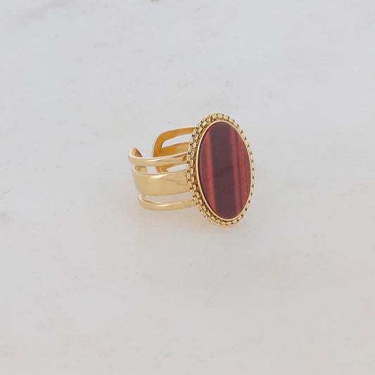 Bague 3 rangs avec pièce ovale et pierre naturelle - Œil de tigre