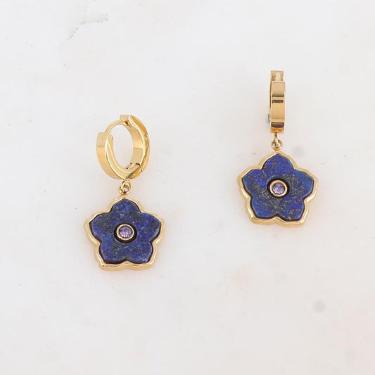 Créoles avec pendant fleur en pierre naturelle, strass 1,2 x 2,7 CM.