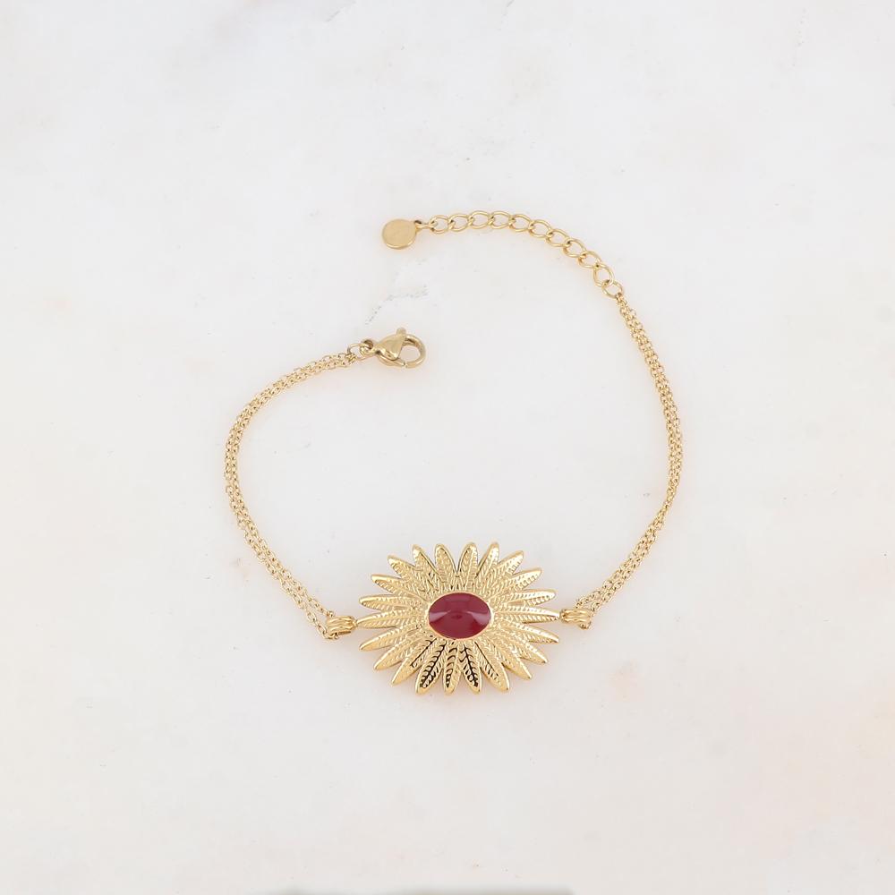 Bracelet deux rangs avec feuillage émaillé