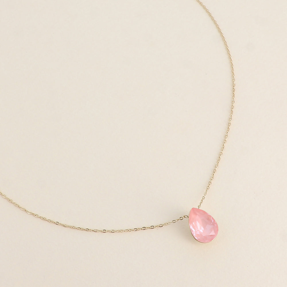 Collier - Pendentif cristal de Swarovski® en forme de goutte - Longueur du collier : 40+5 cm - Dimensions du cristal : 10x14 mm - Flamingo ignite