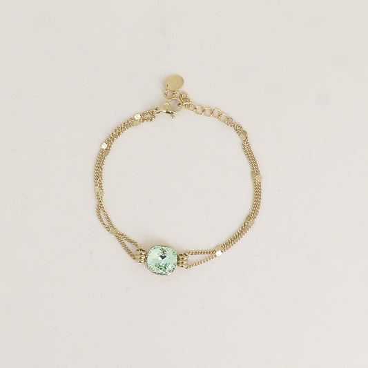 Bracelet double rangs - Orné d’un cristal de Swarovski® de 10 mm - Taille bracelet : 16+3 cm - Chrysolite