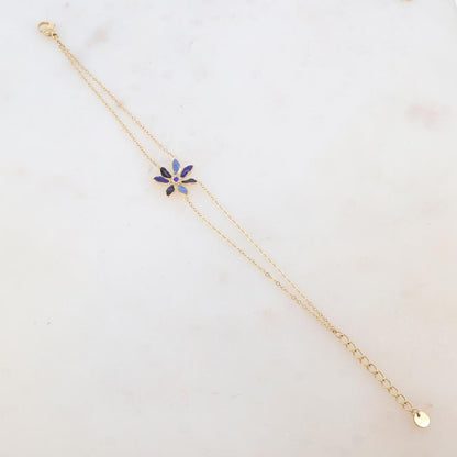 Bracelet deux rangs avec pendant fleur émaillée et strass