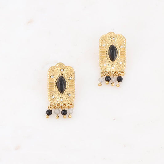 B.O à puce avec une pièce rectangulaire ,pierres naturelles et strass 0,9 x 3 CM.