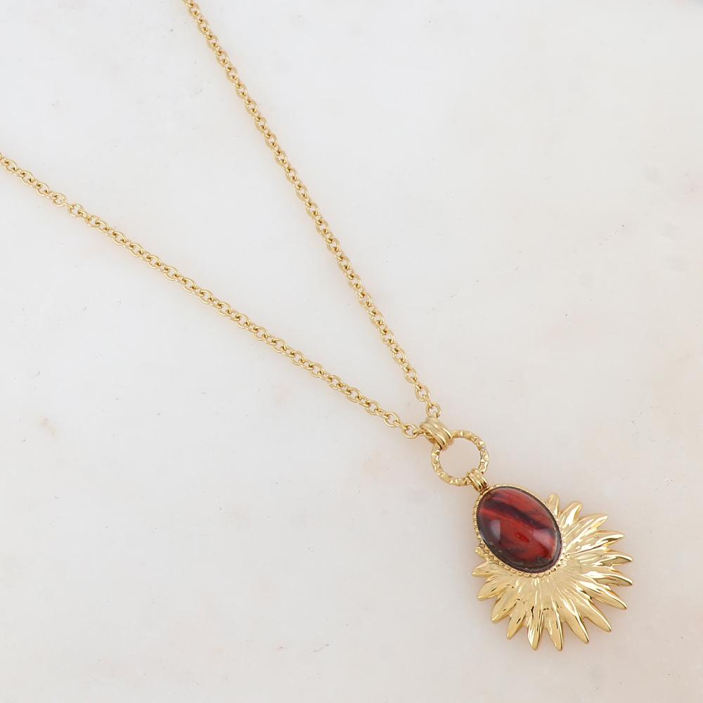 Sautoir avec pendentif feuillage, pierre naturelle (60+5CM)