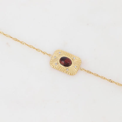 Bracelet avec pièce rectangulaire, pierre naturelle et strass