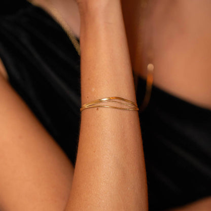 Bracelet 3 rangs - 2 mailles serpent et une maille miroir (16+3 cm)