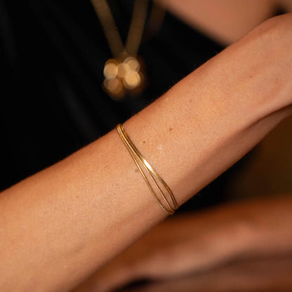 Bracelet 3 rangs - 2 mailles serpent et une maille miroir (16+3 cm)
