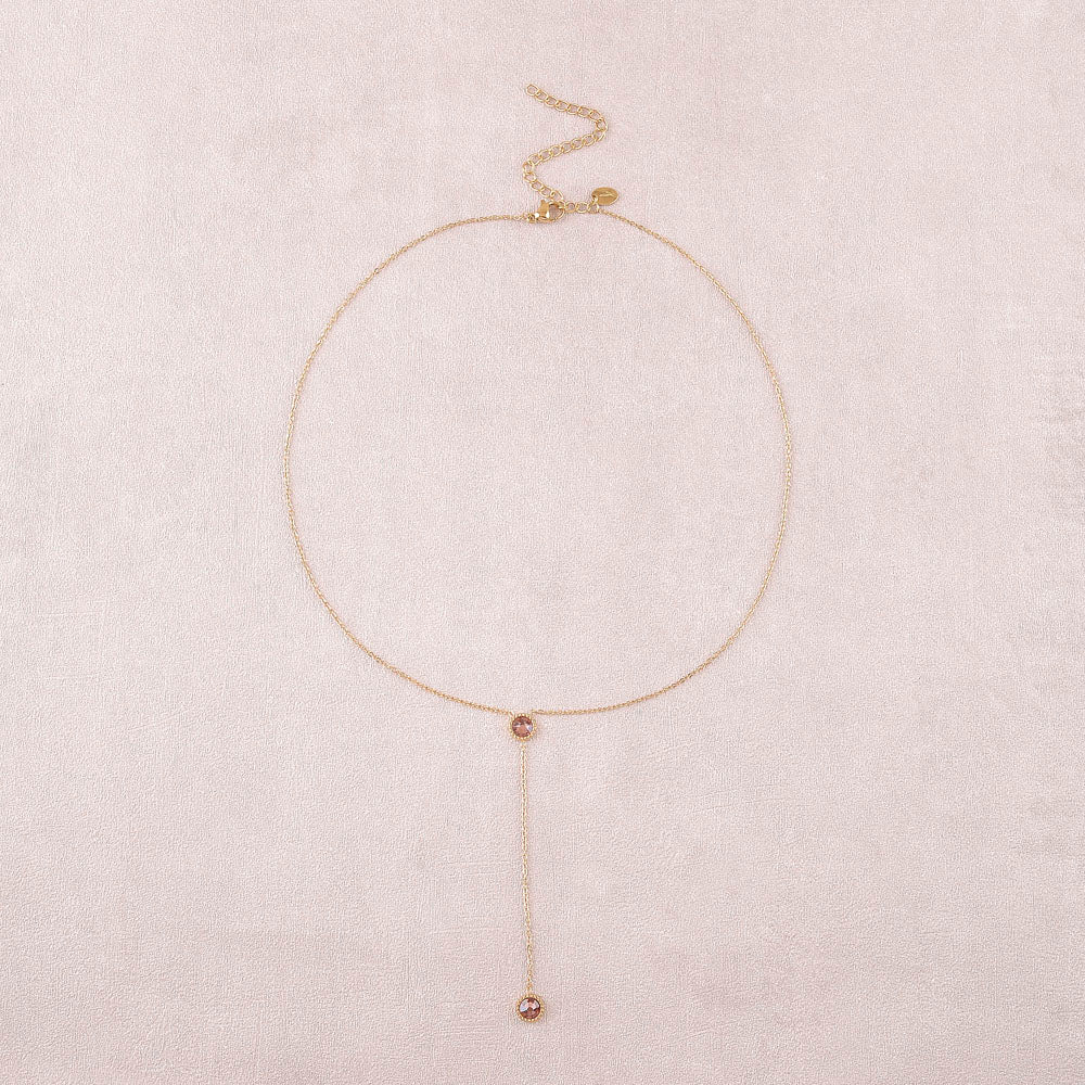 Collier Y - Orné de cristaux de Swarovski® - 40+7 cm - Longueur de chaîne pendante : 6 cm - Dimensions des cristaux : 5x5 mm - Blush rose