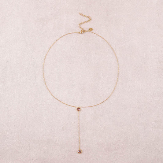 Collier Y - Orné de cristaux de Swarovski® - 40+7 cm - Longueur de chaîne pendante : 6 cm - Dimensions des cristaux : 5x5 mm - Blush rose
